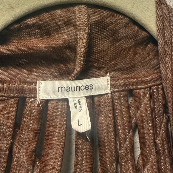 Maurices Brown Open Front Waterfall Vest Strappy Back Size L Y2K Boho Hippie - Picture 3 of 5